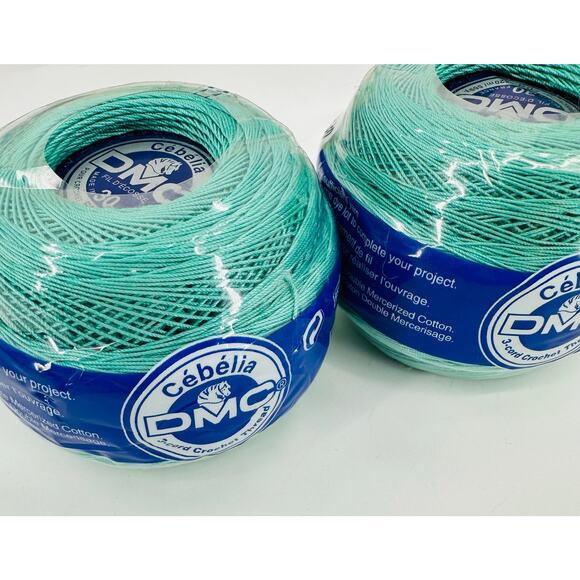2 DMC Cebelia Crochet 167GA 100% Mercerized Cotton Size 30 Aquamarine Green 992 - Picture 1 of 6